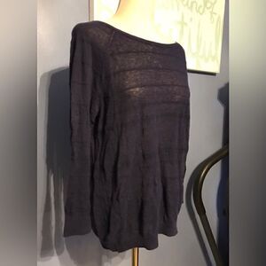 LOFT Navy Blue Linen Blend Long Sleeve Top - L